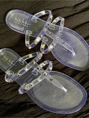 Nicole Miller Clear Jelly Sandals with Gold Studs